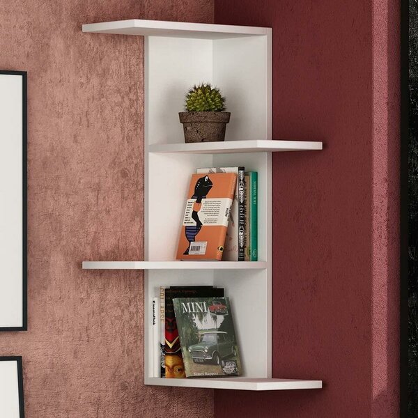 Libreria Scaffale 42x42x85 cm 4 Ripiani da Parete Angolare in MDF Bianco