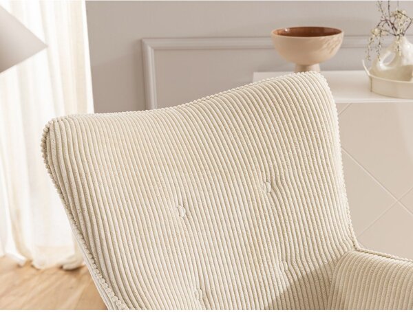 Poltrona con poggiapiedi beige con rivestimento in velluto a coste Niko – Ropez