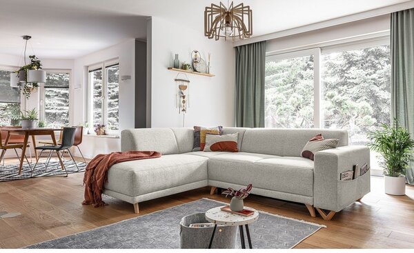 Divano angolare beige allungabile e con contenitore (penisola a sinistra/a L) Classy Sophie – Miuform