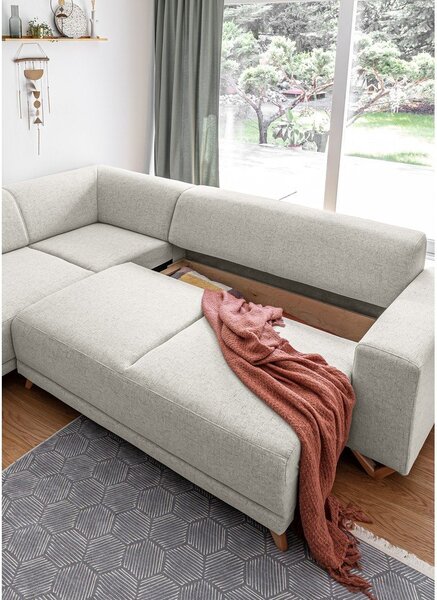 Divano angolare beige allungabile e con contenitore (penisola a sinistra/a L) Classy Sophie – Miuform