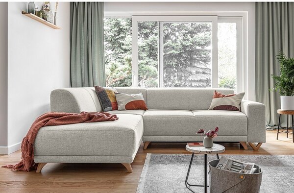 Divano angolare beige allungabile e con contenitore (penisola a sinistra/a L) Classy Sophie – Miuform
