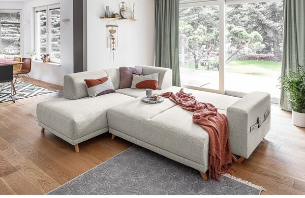 Divano angolare beige allungabile e con contenitore (penisola a sinistra/a L) Classy Sophie – Miuform
