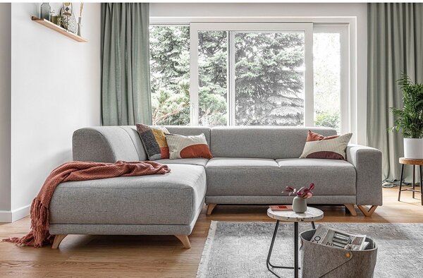 Divano angolare grigio chiaro allungabile e con contenitore (penisola a sinistra/a L) Classy Sophie – Miuform
