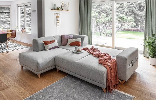Divano angolare grigio chiaro allungabile e con contenitore (penisola a sinistra/a L) Classy Sophie – Miuform