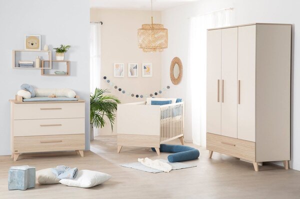 Cassettiera per bambini color crema/di colore naturale con effetto rovere con fasciatoio 110x98x75 cm Sidney – Roba