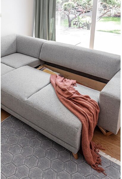 Divano angolare grigio chiaro allungabile e con contenitore (penisola a sinistra/a L) Classy Sophie – Miuform