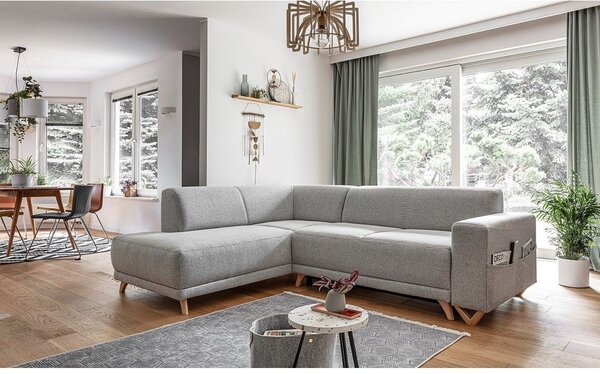 Divano angolare grigio chiaro allungabile e con contenitore (penisola a sinistra/a L) Classy Sophie – Miuform