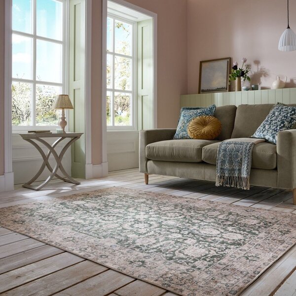 Tappeto verde lavabile 152x230 cm Beau Floral – Flair Rugs