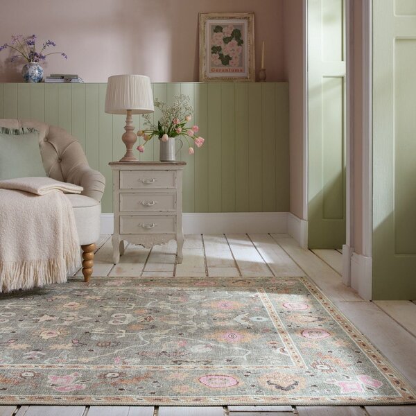 Tappeto verde chiaro lavabile 190x290 cm Una Floral – Flair Rugs