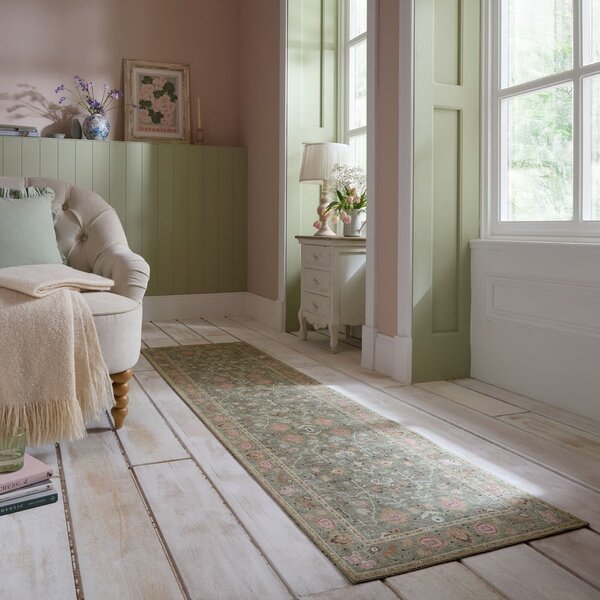 Passatoia verde chiaro lavabile 60x230 cm Una Floral – Flair Rugs