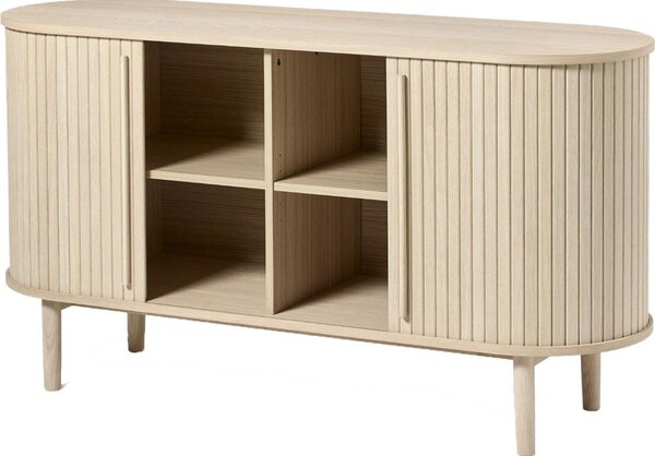 Cassettiera di colore naturale effetto rovere con porte scorrevoli 140x76x45 cm Meta – Unique Furniture