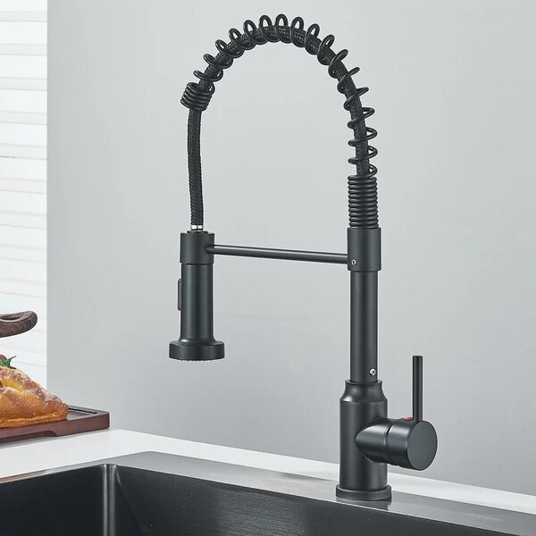 Miscelatore per cucina – Miscelatore estraibile per lavello – Acciaio inossidabile – Girevole a 360° – 2 tipi di getto – Miscelatore monocomando – Nero opaco