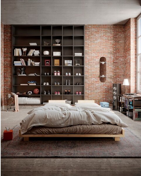 Letto matrimoniale marrone in pino massiccio con rete inclusa 160x200 cm Social – Karup Design