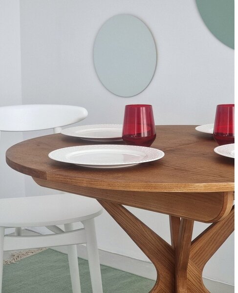 Tavolo da pranzo rotondo con effetto rovere allungabile con estensione ø 90 cm Jubi – Ragaba