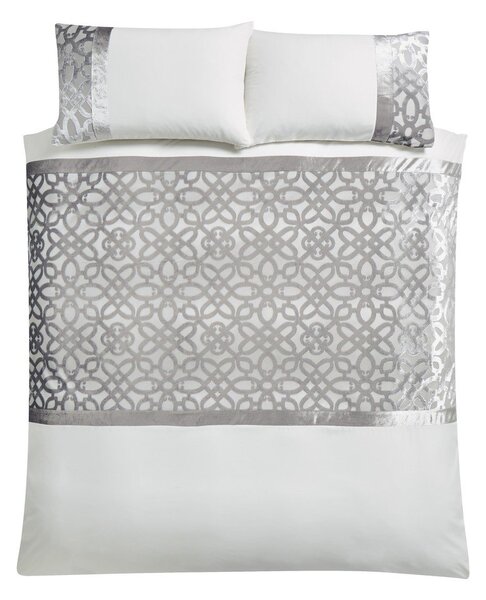Set copripiumino e federa color crema e greige in velluto per letto matrimoniale e per letto esteso 230x220 cm Lattice Cut – Catherine Lansfield