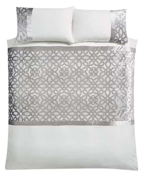 Set copripiumino e federa color crema e greige in velluto per letto matrimoniale e per letto esteso 230x220 cm Lattice Cut – Catherine Lansfield