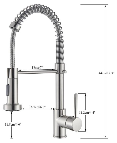 Miscelatore per lavello da cucina - Miscelatore monocomando - Montaggio su piano di lavoro con un foro - Miscelatore per acqua calda e fredda - Doccetta estraibile con 2 getti - Bocchetta girevole a 360° - Finitura in nichel spazzolato