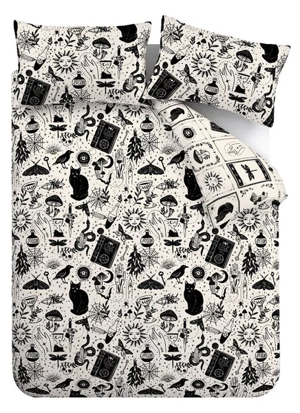 Set copripiumino e federa nero e beige per letto matrimoniale 200x200 cm Enchanted Witchcraft – Catherine Lansfield