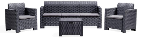 Milani Home - salotto da giardino 3 posti in wicker nero con cuscini, set lounge per terrazzo, portico e giardino