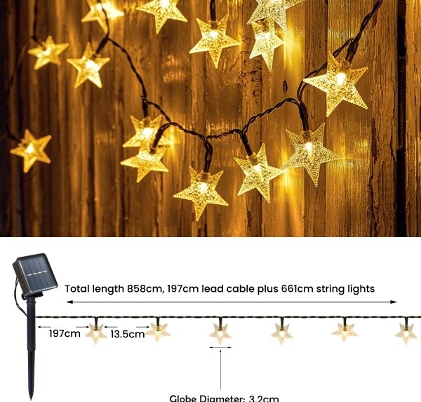 Brilagi - Catena decorativa solare a LED STARS 50xLED/8 funzioni 7m IP65 bianco caldo