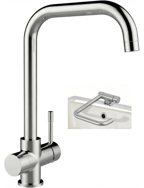 Rubinetto da cucina estraibile - Miscelatore per lavello - Pieghevole a 180° - Adatto per alta pressione - 2 getti - Acciaio inossidabile spazzolato - Miscelatore monocomando - Argento