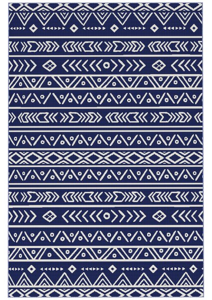 Outsunny Tappeto da Esterno Reversibile Stile Geometrico con Borsa di Trasporto, 182x274 cm, Blu e Bianco