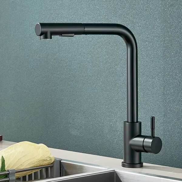 Miscelatore da cucina – Miscelatore estraibile per lavello – Acciaio inossidabile 304 – Monocomando, foro singolo – Acqua calda e fredda – Montaggio su piano di lavoro – Nero opaco