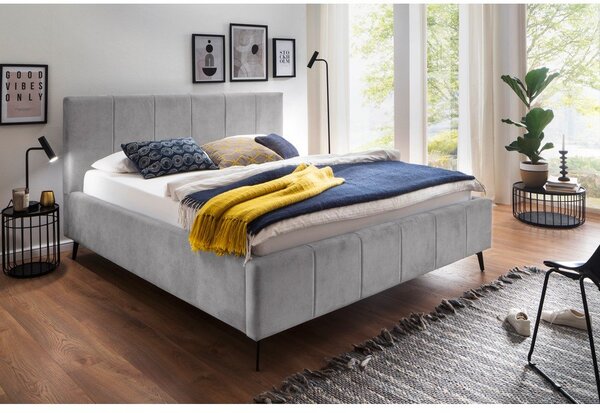 Letto matrimoniale imbottito grigio chiaro con contenitore con rete inclusa 180x200 cm Lizzano – Meise Möbel