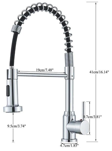 Miscelatore monocomando per lavello da cucina, con doccetta estraibile, girevole a 360°, in acciaio inossidabile, per acqua calda e fredda, da montare a incasso. Finitura: cromo