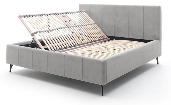 Letto matrimoniale imbottito grigio chiaro con contenitore con rete inclusa 180x200 cm Lizzano – Meise Möbel