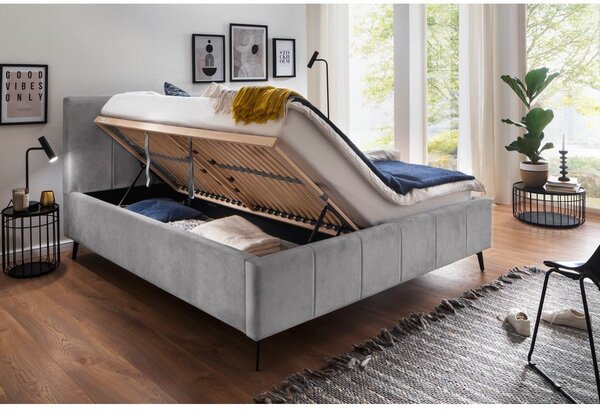 Letto matrimoniale imbottito grigio chiaro con contenitore con rete inclusa 180x200 cm Lizzano – Meise Möbel