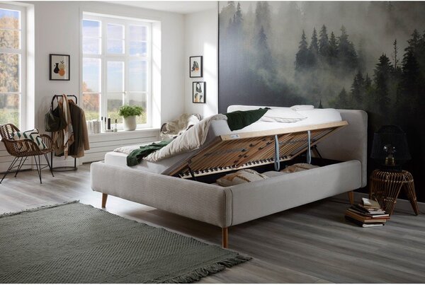 Letto matrimoniale imbottito beige con contenitore con rete inclusa 160x200 cm Mattis Cord – Meise Möbel
