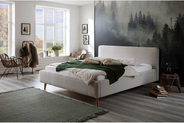 Letto matrimoniale imbottito beige rete non inclusa 180x200 cm Mattis Cord – Meise Möbel