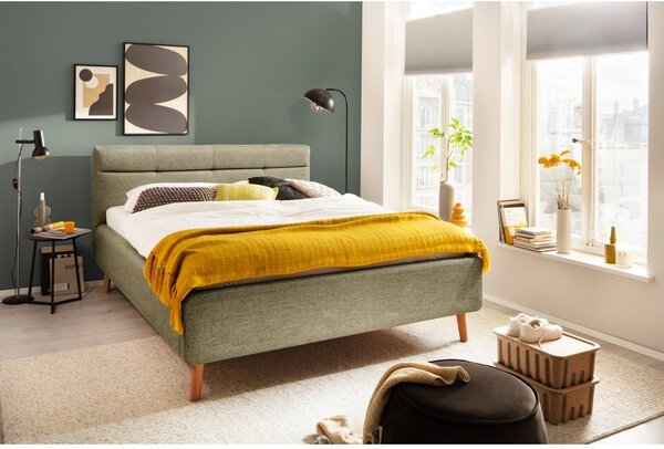 Letto matrimoniale imbottito verde con contenitore con rete inclusa 160x200 cm Lotte – Meise Möbel