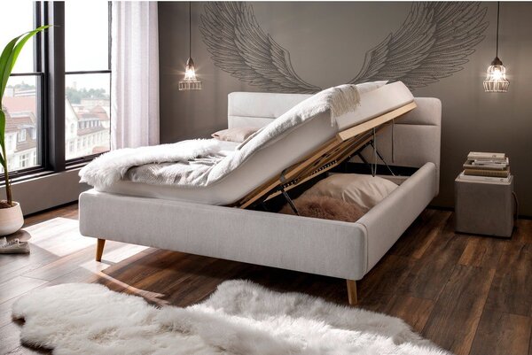 Letto matrimoniale imbottito grigio chiaro con contenitore con rete inclusa 160x200 cm Lotte – Meise Möbel