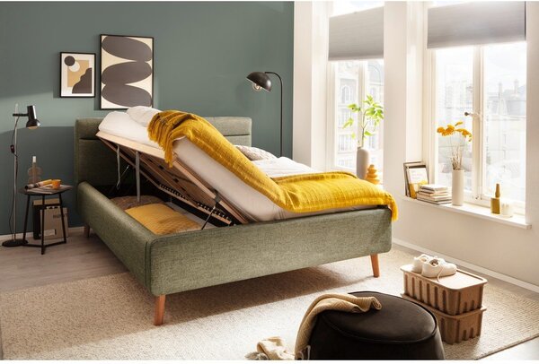 Letto matrimoniale imbottito verde con contenitore con rete inclusa 160x200 cm Lotte – Meise Möbel