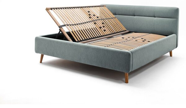 Letto matrimoniale imbottito azzurro con contenitore con rete inclusa 160x200 cm Lotte – Meise Möbel