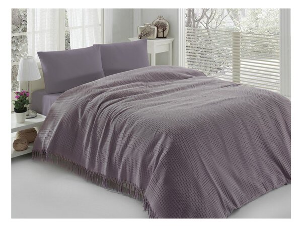 Copriletto matrimoniale in cotone viola Pique, 220 x 240 cm - Mijolnir