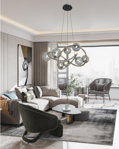 Wofi 7014-805 - Lampadario LED a sospensione con filo NANCY 8xG9/3,5W/230V nero/cromo
