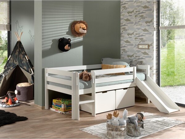 Letto rialzato per bambini bianco con scivolo , 90 x 200 cm Pino - Vipack