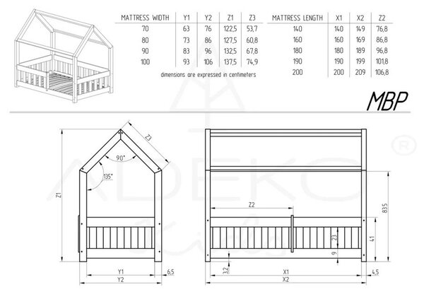 Letto per bambini in legno di pino 120x200 cm Mila MBP - Adeko
