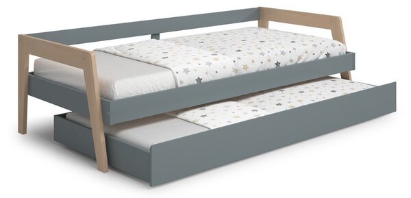 Letto da bambini estraibile verde/verde polveroso in pino massiccio con contenitore con rete inclusa 90x200 cm Carrie – Marckeric