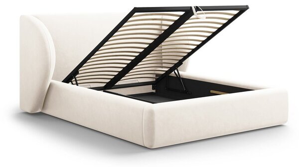 Letto matrimoniale imbottito beige con contenitore con griglia 180x200 cm Miley - Micadoni Home