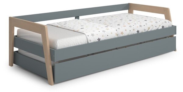 Letto da bambini estraibile verde/verde polveroso in pino massiccio con contenitore con rete inclusa 90x200 cm Carrie – Marckeric
