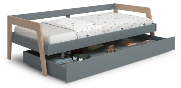 Letto da bambini estraibile verde/verde polveroso in pino massiccio con contenitore con rete inclusa 90x200 cm Carrie – Marckeric