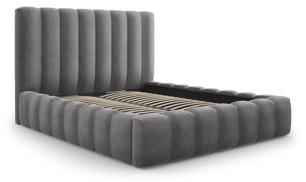 Letto matrimoniale imbottito grigio con contenitore con griglia 180x200 cm Kelp - Micadoni Home