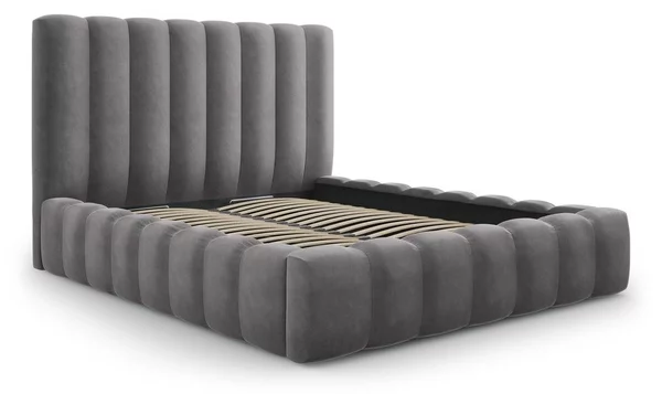 Letto matrimoniale imbottito grigio con contenitore con griglia 180x200 cm Kelp - Micadoni Home