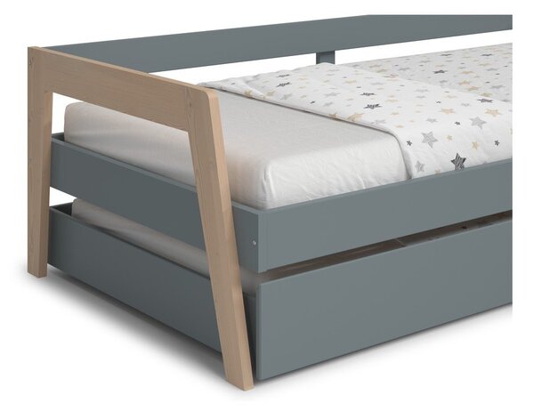 Letto da bambini estraibile verde/verde polveroso in pino massiccio con contenitore con rete inclusa 90x200 cm Carrie – Marckeric