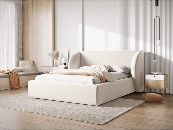 Letto matrimoniale imbottito beige con contenitore con griglia 180x200 cm Miley - Micadoni Home