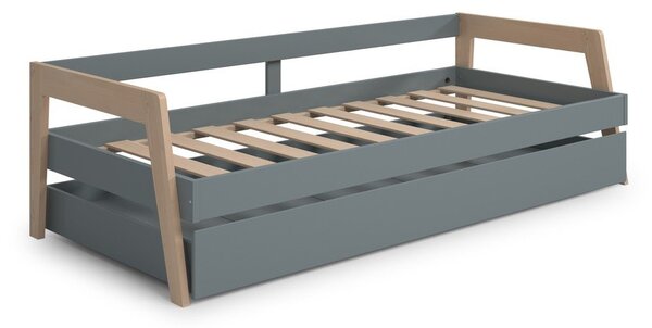 Letto da bambini estraibile verde/verde polveroso in pino massiccio con contenitore con rete inclusa 90x200 cm Carrie – Marckeric